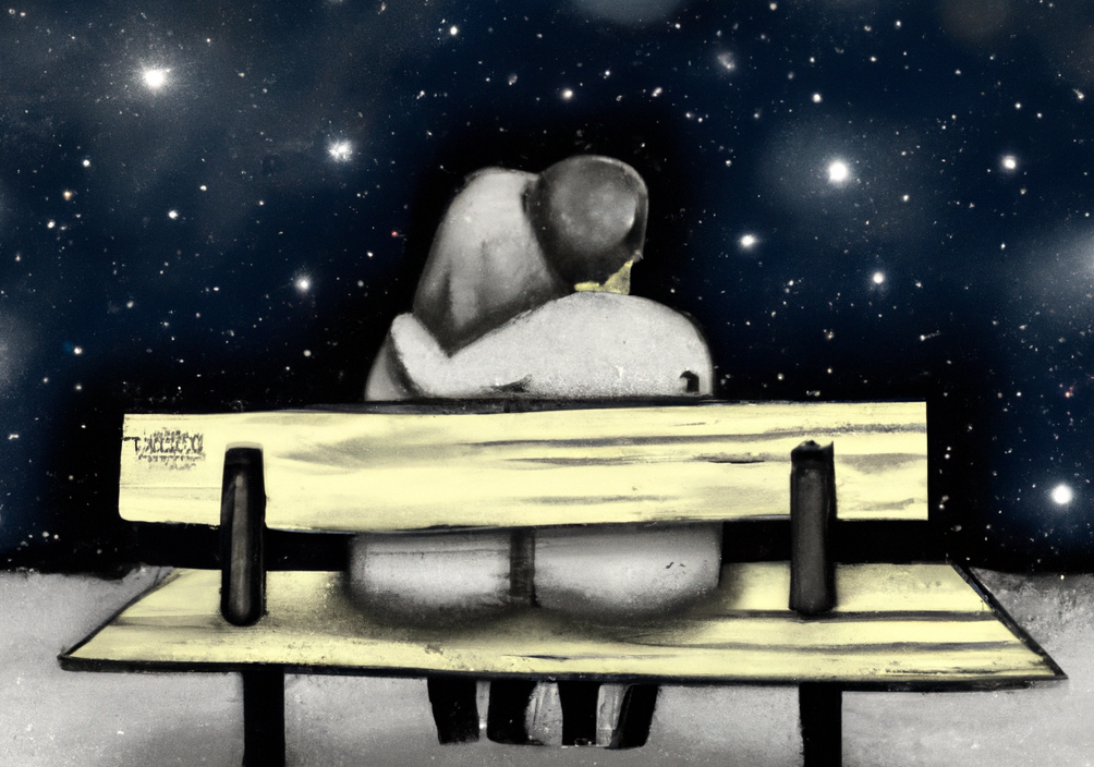 Paar bei einem Cwtch unter dem Sternenhimmel